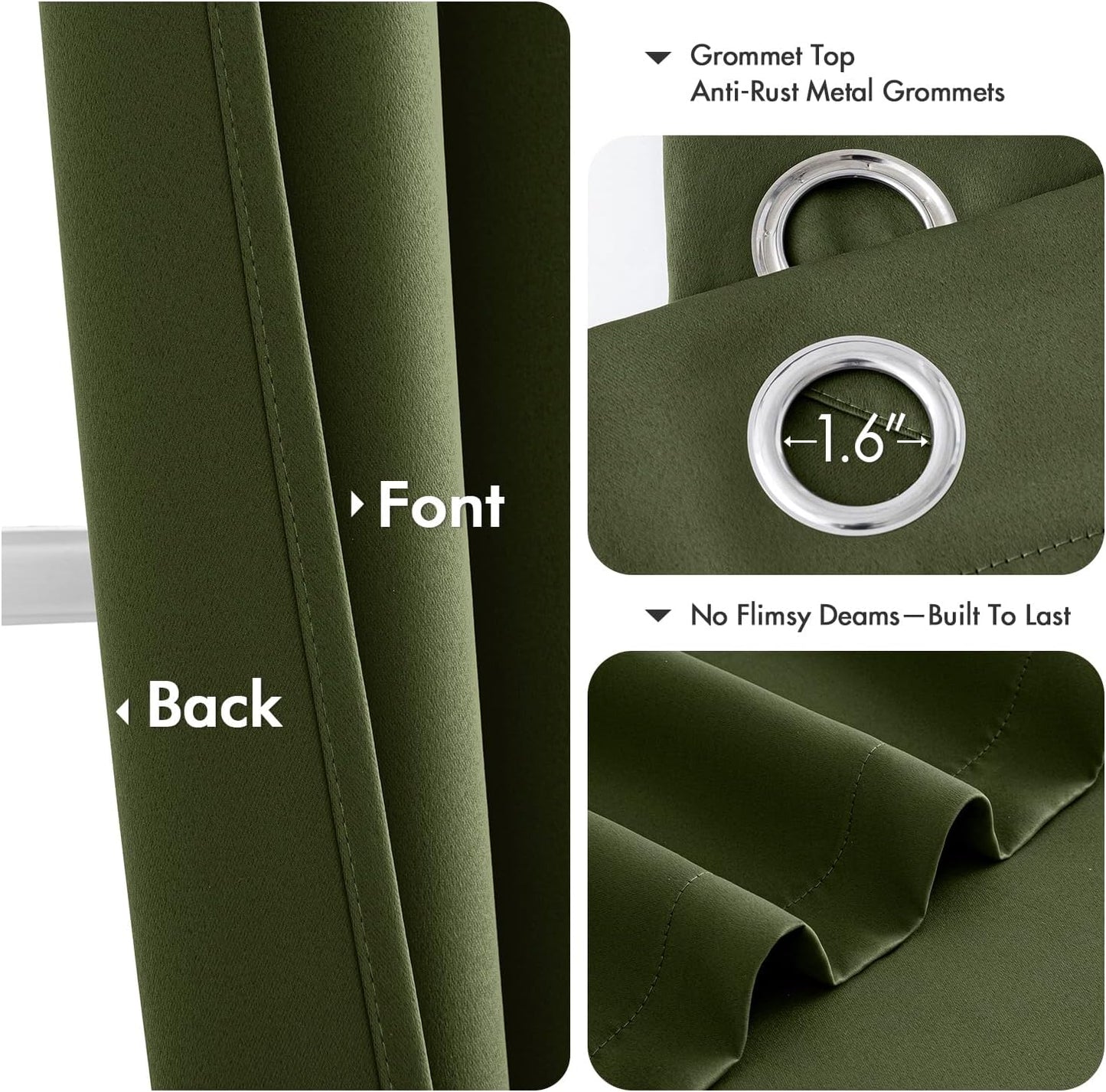 MIULEE Olive Green Blackout Curtains - Thermal Insulated Room Darkening Drapes | 96 Inches Long, 2 Panels