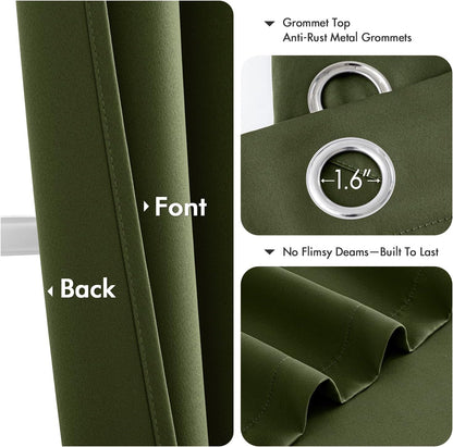 MIULEE Olive Green Blackout Curtains - Thermal Insulated Room Darkening Drapes | 96 Inches Long, 2 Panels