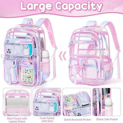Fimibuke Clear Backpack - 3PCS Heavy Duty PVC Set with Lunch Box & Pencil Case | School Approved for Kids