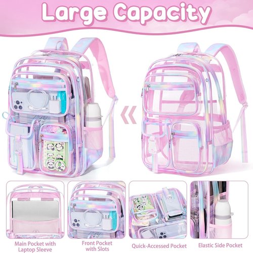 Fimibuke Clear Backpack - 3PCS Heavy Duty PVC Set with Lunch Box & Pencil Case | Cute Toddler Bookbag for School