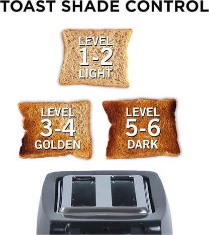 Commercial Chef 2-Slice Toaster - Extra Wide Slots & 6 Shade Settings - Cool Touch Housing, Black