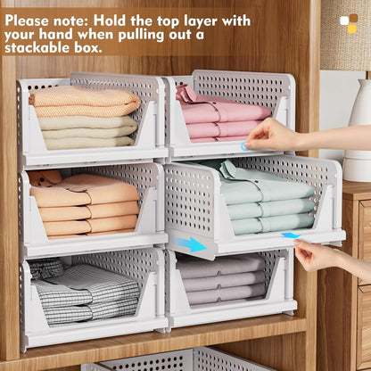 SNSLXH Stackable Closet Organizer Box - Multifunctional & Foldable Storage Basket for Home | Pink, 5 Pack