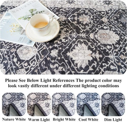 Hallway Washable Runner Rug - Vintage Non-Slip Soft Floor Mat for Kitchen & Entryway | 2x6 Black