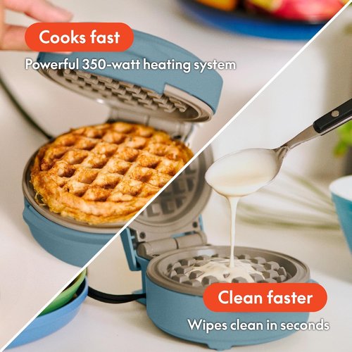 Bella Mini Waffle Maker - EverGood™ Ceramic Nonstick, Cool Touch Handles & Stackable Design | 350 Watt, Surf