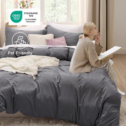 Bedsure Dark Grey Duvet Cover Full Size - 3 Pieces Prewashed Extra Soft Cotton-Like Polyester Bedding Set, Includes 1 Duvet Cover 80x90 Inches with Zipper Closure & 2 Pillow Shams, No Comforter