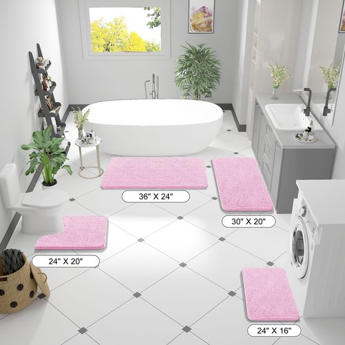 OLANLY Bathroom Rugs 24x16, Extra Soft Absorbent Chenille Bath Rugs, Rubber Backing Quick Dry, Machine Washable Bath Mats for Bathroom Floor, Tub and Shower, Home Decor Accessories, Pink