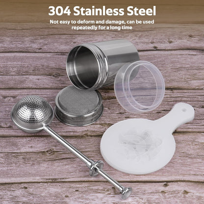 Skiennix Powdered Sugar Shaker Set - Stainless Steel Duster with 16 Coffee Stencils for Baking & Coffee