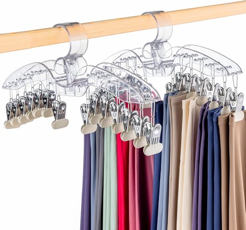 Antimbee Legging Hangers | Clear Pants Organizer with Large Clips | 2-Pack for Space-Saving Closet Storage
