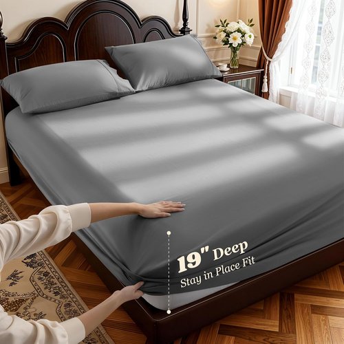 LBRO2M 100% Cotton Queen Size Sheet Set - 1000 Thread Count Deep Pocket Bedding in Dark Grey