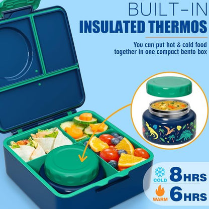 Fimibuke Bento Box - BPA Free & Leakproof Lunch Box with Insulated Food Jar & Utensils | 3-4 Compartments for Kids