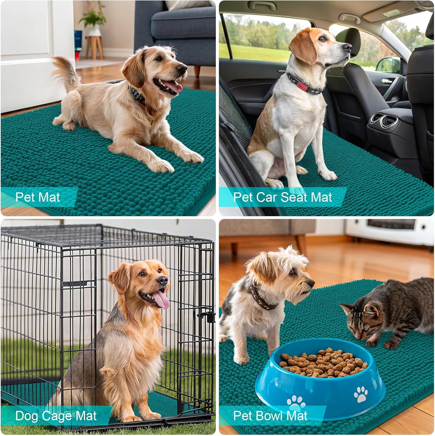 OLANLY Dog Door Mat - Absorbent Non-Slip Washable Chenille Mat for Muddy Paws | 47x20, Lake Blue