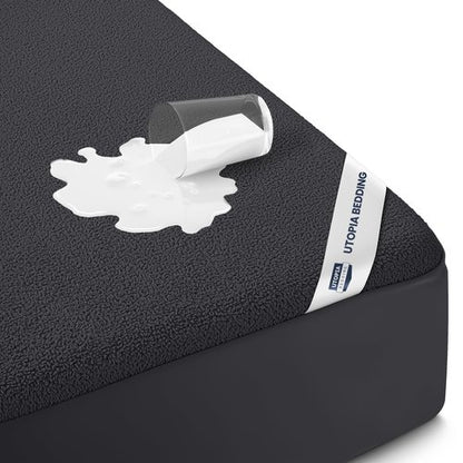 Utopia Bedding Waterproof Mattress Protector Twin XL Size, Premium Terry Mattress Cover 200 GSM, Breathable, Fitted Style with Stretchable Pockets (Black)