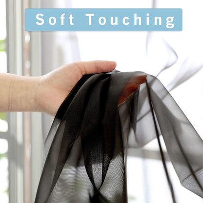 OWENIE Black Sheer Curtains, 45" Long Light Filtering Tiers for Kitchen, Basement, Bedroom - 2 Panels, Cafe Curtains for Small Windows, 42" W x 45" L