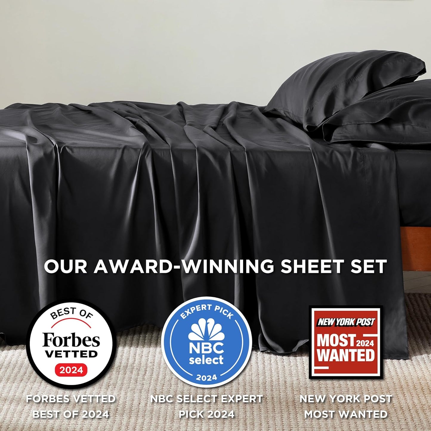 PureWoven King Size Sheet Set - Cooling Rayon Sheets from Bamboo | Soft, Breathable, Deep Pocket Design in Black
