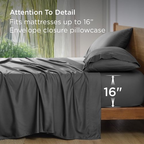 Bedsure King Size Cooling Sheets Set - Breathable & Soft Rayon from Bamboo | Luxury Grey Bedding