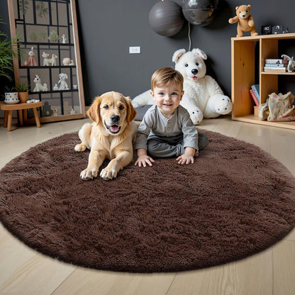 OLANLY Round Coffee Area Rug - Soft, Fluffy, Machine Washable 5 ft Circle Rug for Bedroom & Living Room Decor