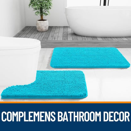 OLANLY Bathroom Rugs 44x24, Extra Soft Absorbent Chenille Bath Rugs, Rubber Backing Quick Dry, Machine Washable Bath Mats for Bathroom Floor, Tub and Shower, Home Decor Accessories, Aqua Sky