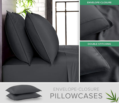 Pure Bamboo Short Queen Sheets - 100% Organic Viscose Bed Sheet Set, Soft & Cooling | 60"x75", Charcoal