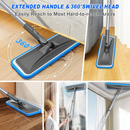 Microfiber Mops for Hardwood Floor Cleaning - BPAWA Flat Floor Mop with 4 Washable Pads for Laminate Wood Tile Vinyl Home Kitchen Bathroom - 59" Adjustable Handle