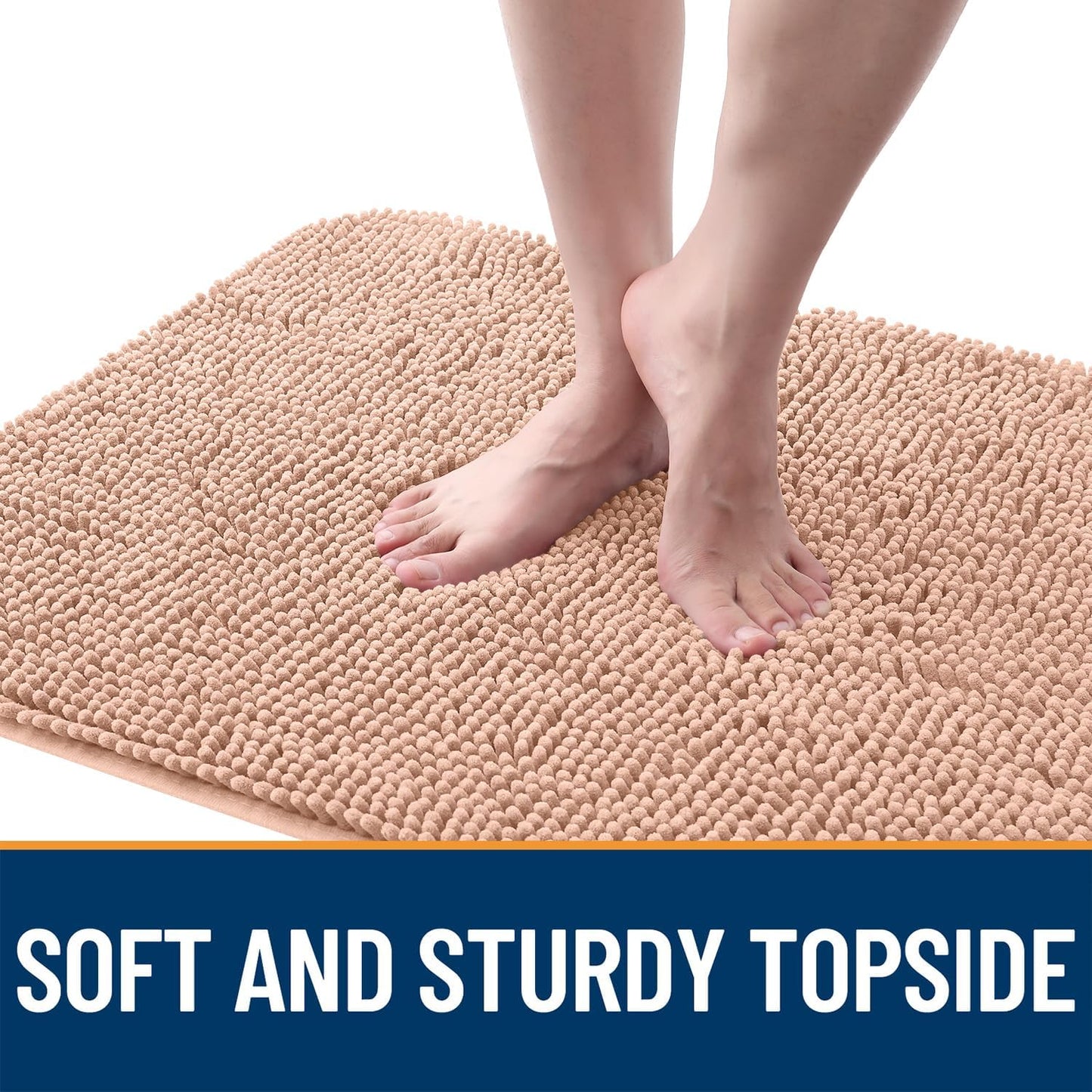 OLANLY Dog Door Mat - Absorbent Non-Slip Washable Doormat for Muddy Paws | 59x35, Quick Dry Chenille, Peach