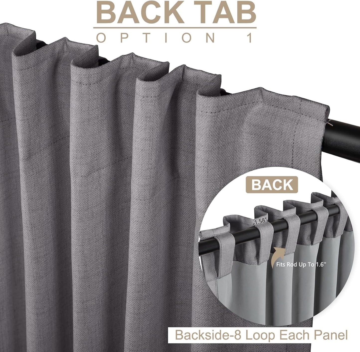 Skiennix 100% Blackout Linen Curtains - Thermal Insulated Drapes, 50" W x 96" L, Dark Gray (2 Panels)