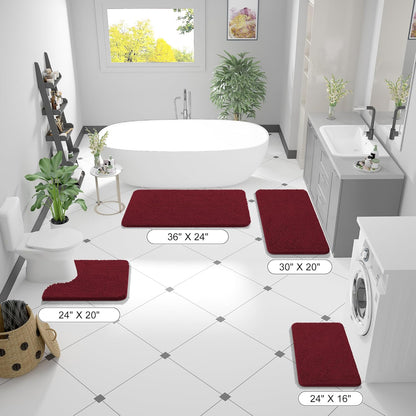 OLANLY Bathroom Runner Rugs - Soft Absorbent Chenille Mats | Quick-Dry Rubber Backing, 70x24, Burgundy