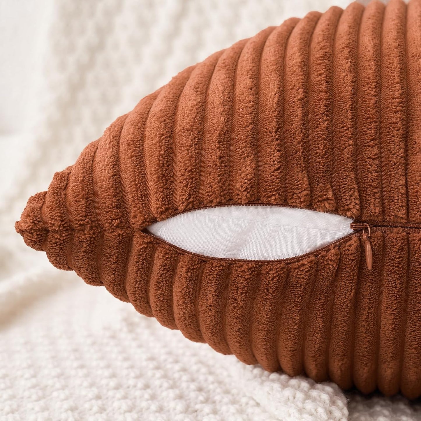 MIULEE Decorative Corduroy Throw Pillow Covers - Soft Solid Cushion Cases for Sofa | 18 x 18 Inch Dark Rust