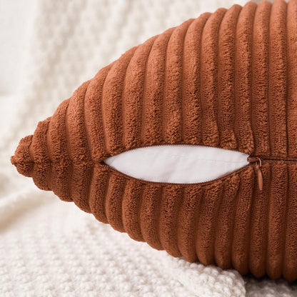 MIULEE Decorative Corduroy Throw Pillow Covers - Soft Solid Cushion Cases for Sofa | 18 x 18 Inch Dark Rust