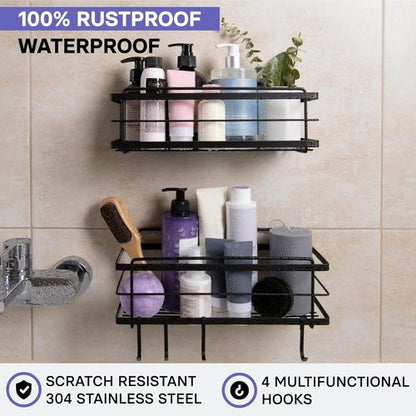 KINCMAX Premium Shower Caddy - 2-Pack Adhesive Organizer | Rustproof Stainless Steel, No Drill, Matte Black