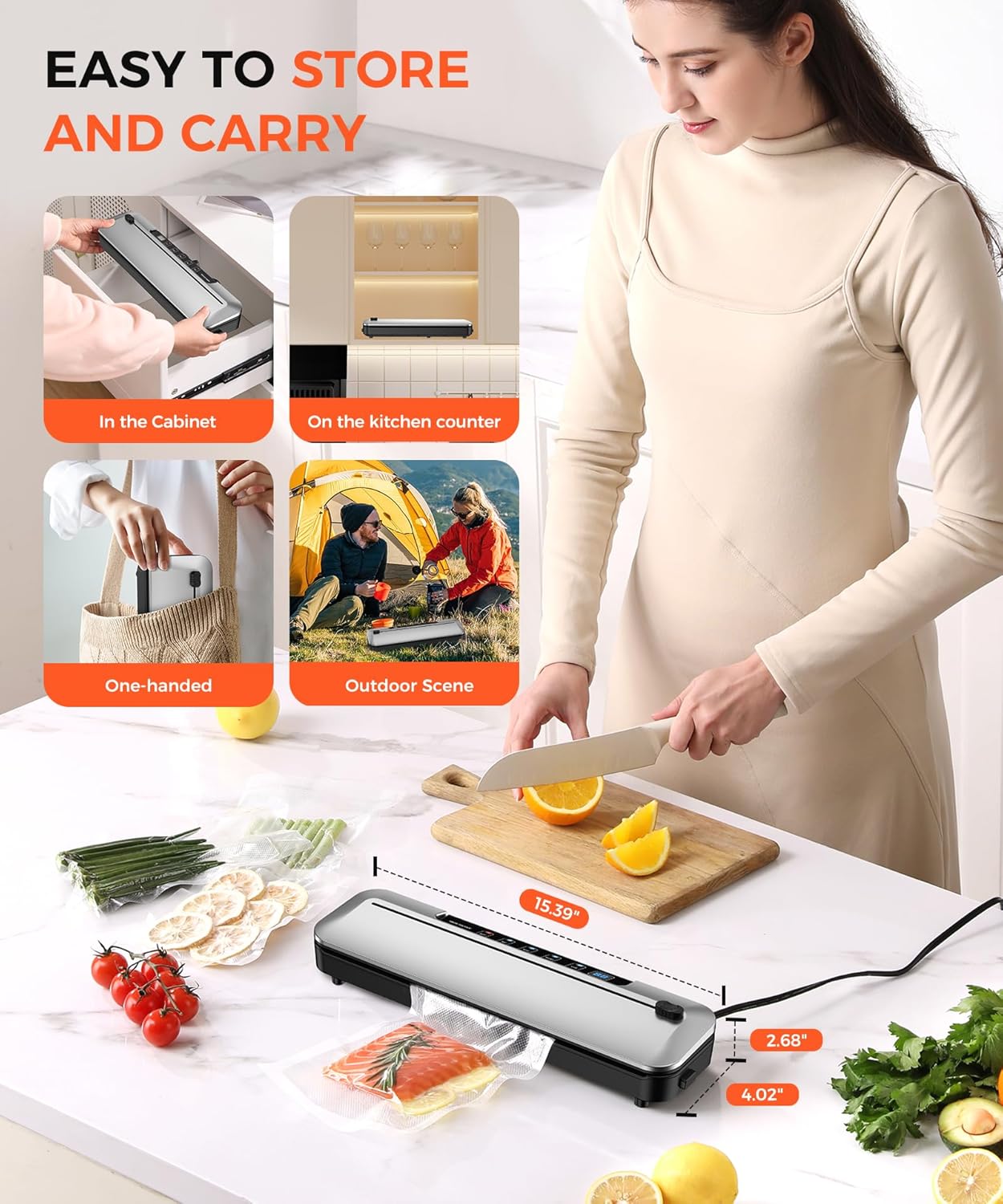 Vacuum Sealer Machine - 75KPa Food Preservation with 6-in-1 Modes & Digital Timer | Compact Design + 10 Bags (Black/Silver)