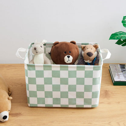 Ohocut Sage Green Checkered Canvas Basket - Decorative Storage for Kids & Pets | Rectangular Organizing Solution