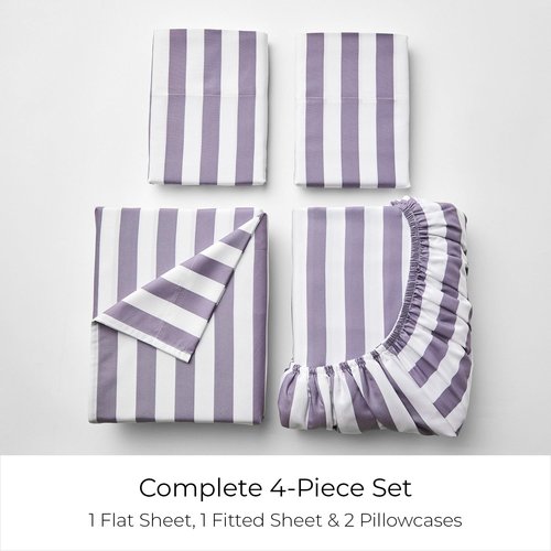 Mellanni King Sheets Set - 4 PC Iconic Collection Bedding - Hotel Luxury, Extra Soft, Cooling Bed Sheets - Wrinkle, Fade, Stain Resistant (King, Oxford Stripe Hazy Lilac)