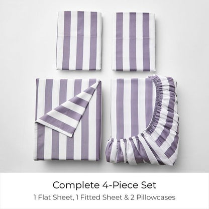 Mellanni King Sheets Set - 4 PC Iconic Collection Bedding - Hotel Luxury, Extra Soft, Cooling Bed Sheets - Wrinkle, Fade, Stain Resistant (King, Oxford Stripe Hazy Lilac)