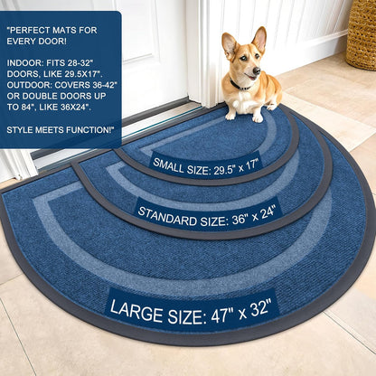 OLANLY Half Circle Door Mat - Waterproof All-Season Indoor/Outdoor Welcome Mat | 59x34, Light Blue