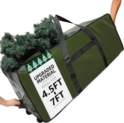 HOMEST Christmas Tree Storage Bag - Zippered, Reinforced Handles & Wheels for 4.5-7 ft Trees | Green