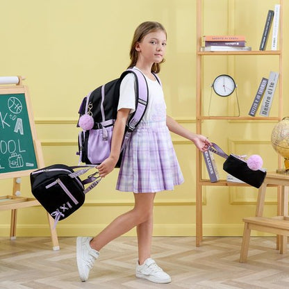 Fimibuke Girls' Backpack Set - 3 PCS Waterproof Design with Lunch Box & Pencil Case | Perfect for School & Travel