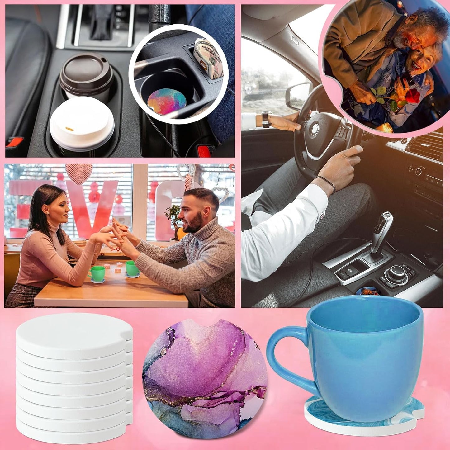 Skiennix Ceramic Car Cupholder - Easy-Removal Design with Finger Notch - Fits Standard 24 oz Cups