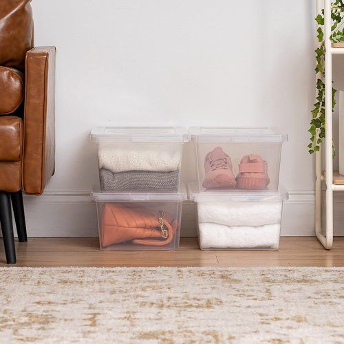 IRIS USA Storage Bins - 12-Pack Clear Stackable Containers for Shoes | 15 Quart, BPA-Free Plastic