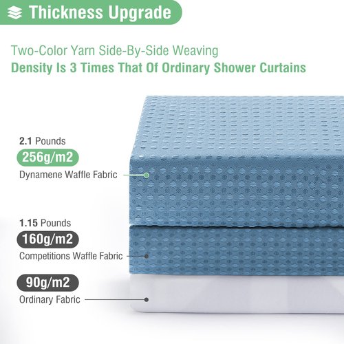 Dynamene Stall Shower Curtain and Liner Set - 36 x 72 inch Half Waffle Fabric, Narrow Waterproof Clear Liner, Heavy Duty Weighted Hotel Luxury Shower Curtains for Bathroom, 6 Hooks, Moonlight Blue