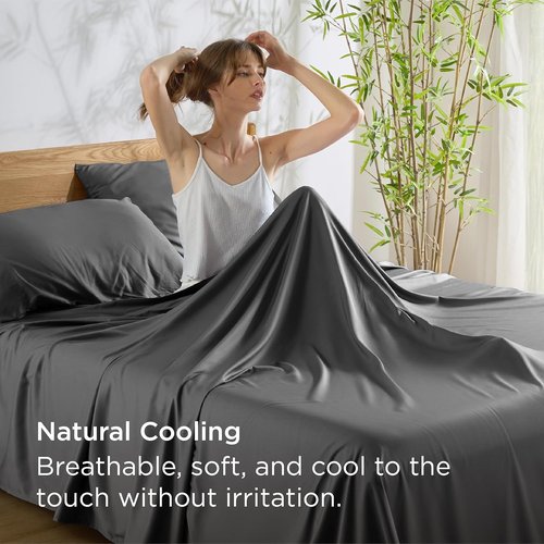 Bedsure King Size Cooling Sheets Set - Breathable & Soft Rayon from Bamboo | Luxury Grey Bedding