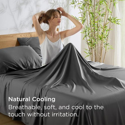 Bedsure King Size Cooling Sheets Set - Breathable & Soft Rayon from Bamboo | Luxury Grey Bedding