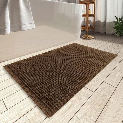 AMOAMI Upgraded Waffle Bath Mat, Super Absorbent Non Slip Bath Mats for Bathroom Floor, Machine Washable Bathroom Rugs with Tassels, Rubber Backed Bathroom Mats, Ultra Soft, 18" x 30",Terracotta