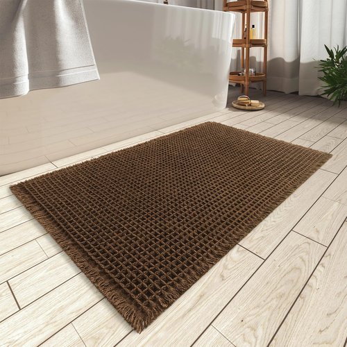 AMOAMI Upgraded Waffle Bath Mat, Super Absorbent Non Slip Bath Mats for Bathroom Floor, Machine Washable Bathroom Rugs with Tassels, Rubber Backed Bathroom Mats, Ultra Soft, 18" x 30",Terracotta