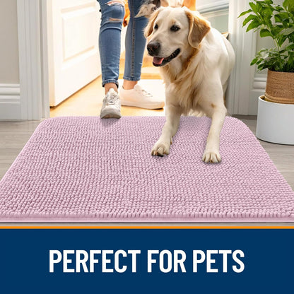OLANLY Dog Door Mat - Absorbent Non-Slip Chenille Mud Mat for Muddy Paws | 59x35, Dusty Rose