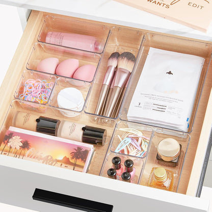Vtopmart 28-Piece Clear Plastic Drawer Organizer Set - Versatile Acrylic Storage Bins for Bathroom, Makeup & Kitchen