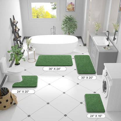 OLANLY U-Shaped Toilet Rugs - Extra Soft Absorbent Chenille Bath Mat | 24x20, Olive Green, Non-Slip
