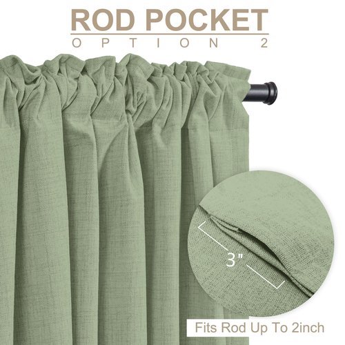 100% Blackout Shield Linen Blackout Curtains for Bedroom 84 Inches Long, Back Tab/Rod Pocket Living Room Drapes, Thermal Insulated Blackout Curtains 1 Panel Set, 100" W x 84" L, Sage