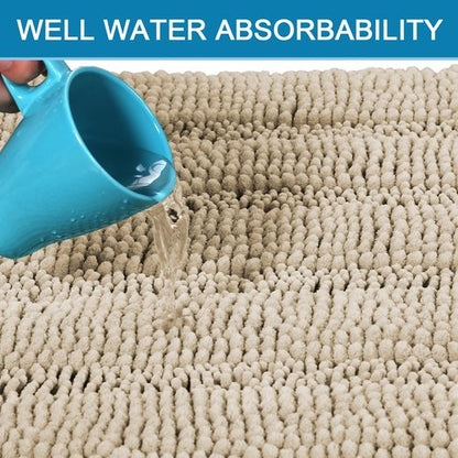 H.VERSAILTEX Bath Rugs for Bathroom Non Slip Bath Mats Thick Chenille Striped Bath Rug Runners 59" x 20" Absorbent Fluffy Soft Shaggy Mats Dry Fast Plush Area Carpet for Bath Room - Fog