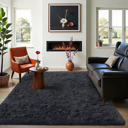 OLANLY Area Rug - Soft Fluffy Shaggy Design | Machine Washable 4x5.9 ft for Living Room & Bedroom - Black