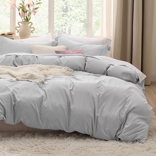 Bedsure Duvet Cover Set - Light Grey Full Size, 3 Pieces of Extra Soft Cotton-Like Polyester with Zipper Closure & Pillow Shams